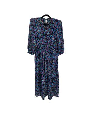 Vintage Lady Carol of New York blue purple floral fit and flare dress size 12